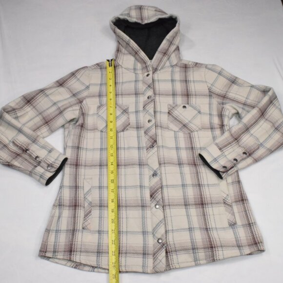Kuhl Shirt Jacket Shacket Womens Small Beige Plaid Kleo Grunge Hooded Snap Heavy - Picture 7 of 14